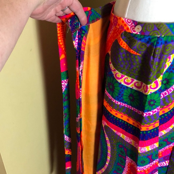❌Sold❌VINTAGE 60s Leslie Fay 5th Ave NYC GROOVY Wrap Tie Maxi Skirt Vivid Swirl - Picture 6 of 16